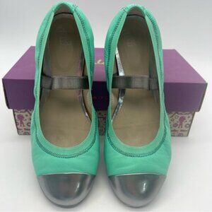 Clark's Junior Sz 4.5/EU 37 Dance Brite Mint Green Leather Metallic Ball…